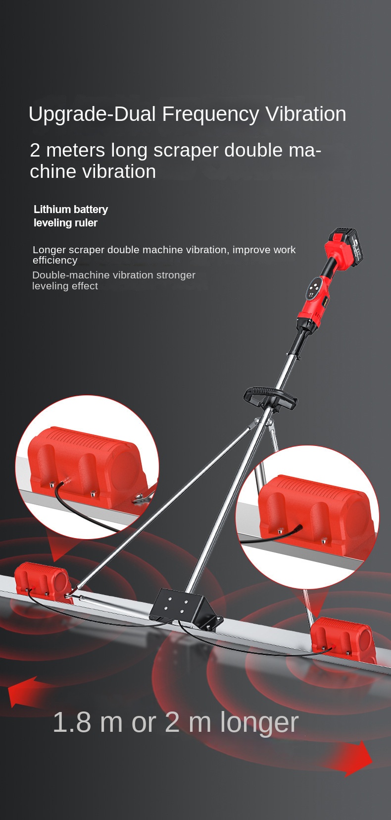 Wholesale Large Capacity Construction Machinery Electric Stainless Steel Concrete Leveling Ruler 1-Year Motor Lithium Vibration
