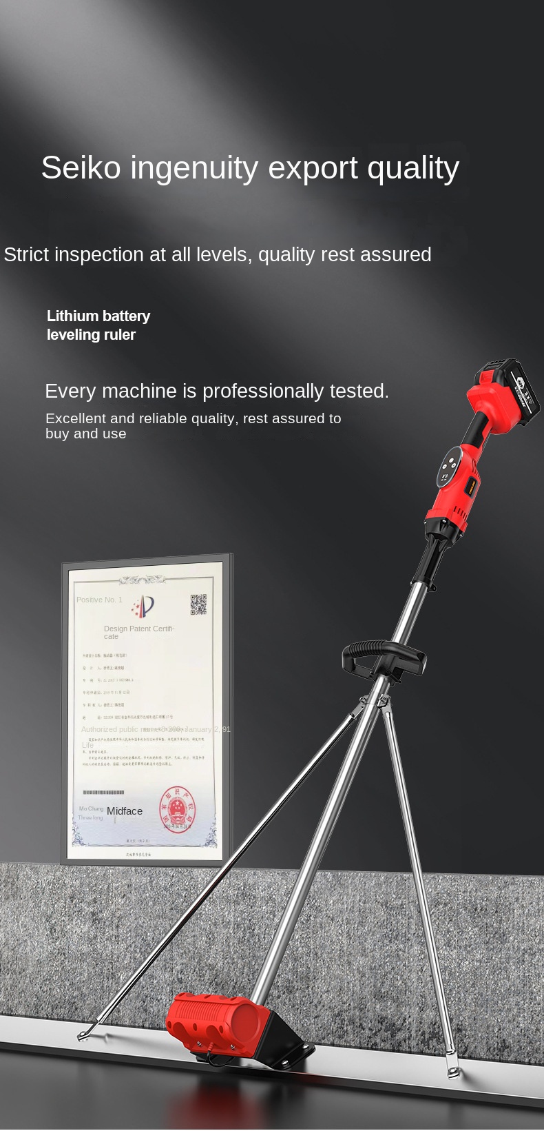 Wholesale Large Capacity Construction Machinery Electric Stainless Steel Concrete Leveling Ruler 1-Year Motor Lithium Vibration