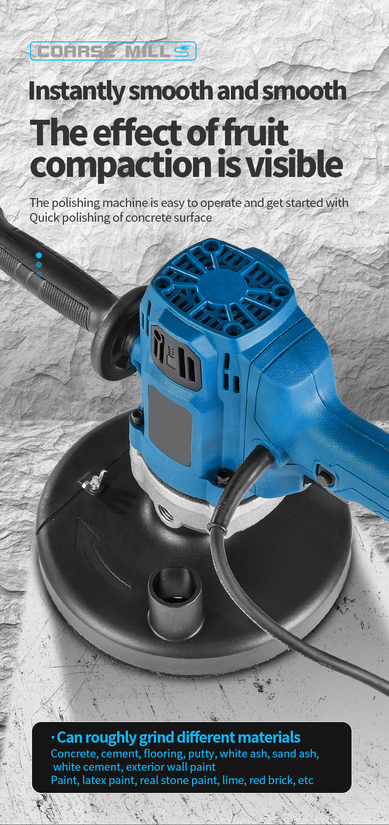 Easy to Operate Concrete Grinding Machine 2800W for Fast Grinding and Polishing of the Ground