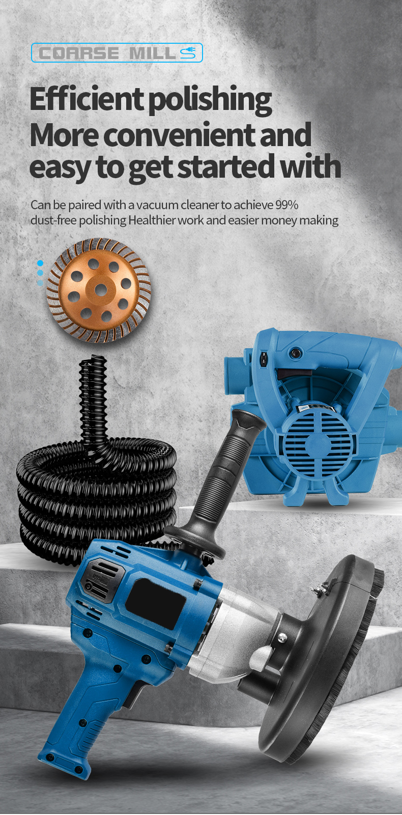 Easy to Operate Concrete Grinding Machine 2800W for Fast Grinding and Polishing of the Ground
