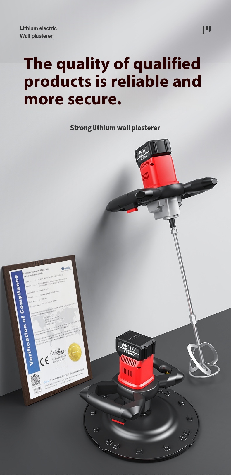 New Electric Concrete Floor Inner Wall Plastering Cement Mortar Mixer Lithium Battery Powered Rendering Machine Wall Plastering