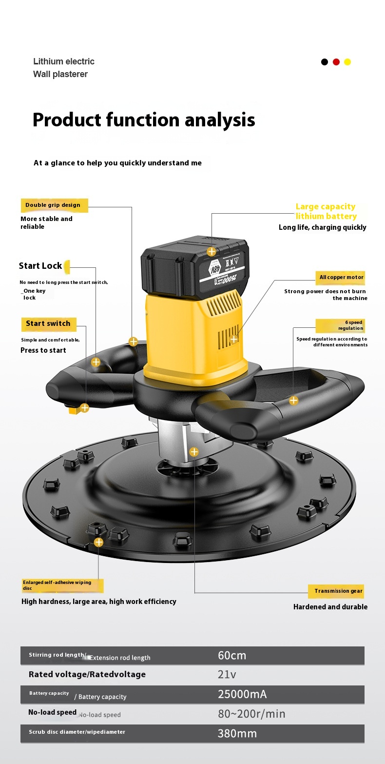 Hand-Held Lithium Electric Wall Grinder Cement Mortar Polishing Machine for Wall and Floor Smoothing Rendering Machines